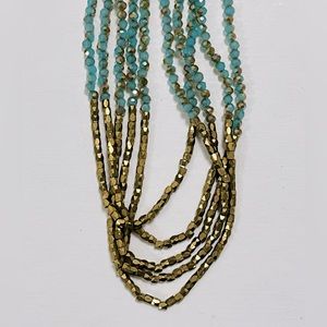 Blue Gold multi strand beaded long necklace- 32”